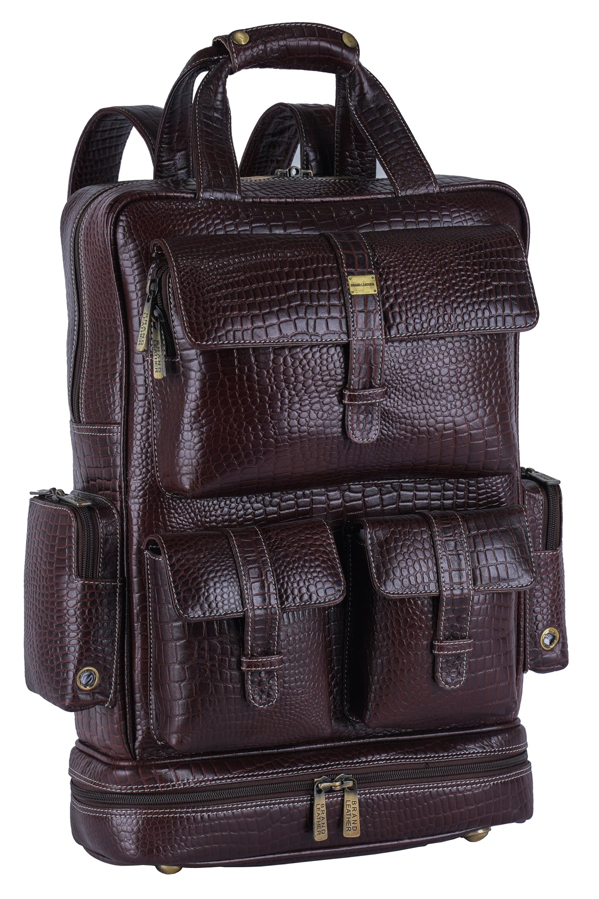 BRAND LEATHER Full Grain Buffalo - Hide Leather Backpack Large Capacity 15/15.6/16/17 Inch Laptop Bag Multi Pockets Travel Daypack