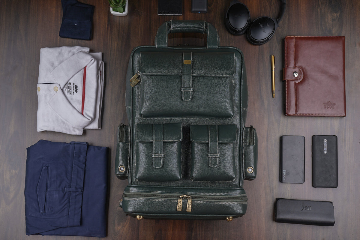 BRAND LEATHER Full Grain Buffalo - Hide Leather Backpack Large Capacity 15/15.6/16/17 Inch Laptop Bag Multi Pockets Travel Daypack