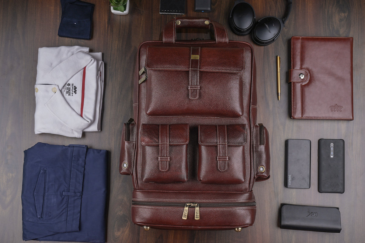 BRAND LEATHER Full Grain Buffalo - Hide Leather Backpack Large Capacity 15/15.6/16/17 Inch Laptop Bag Multi Pockets Travel Daypack