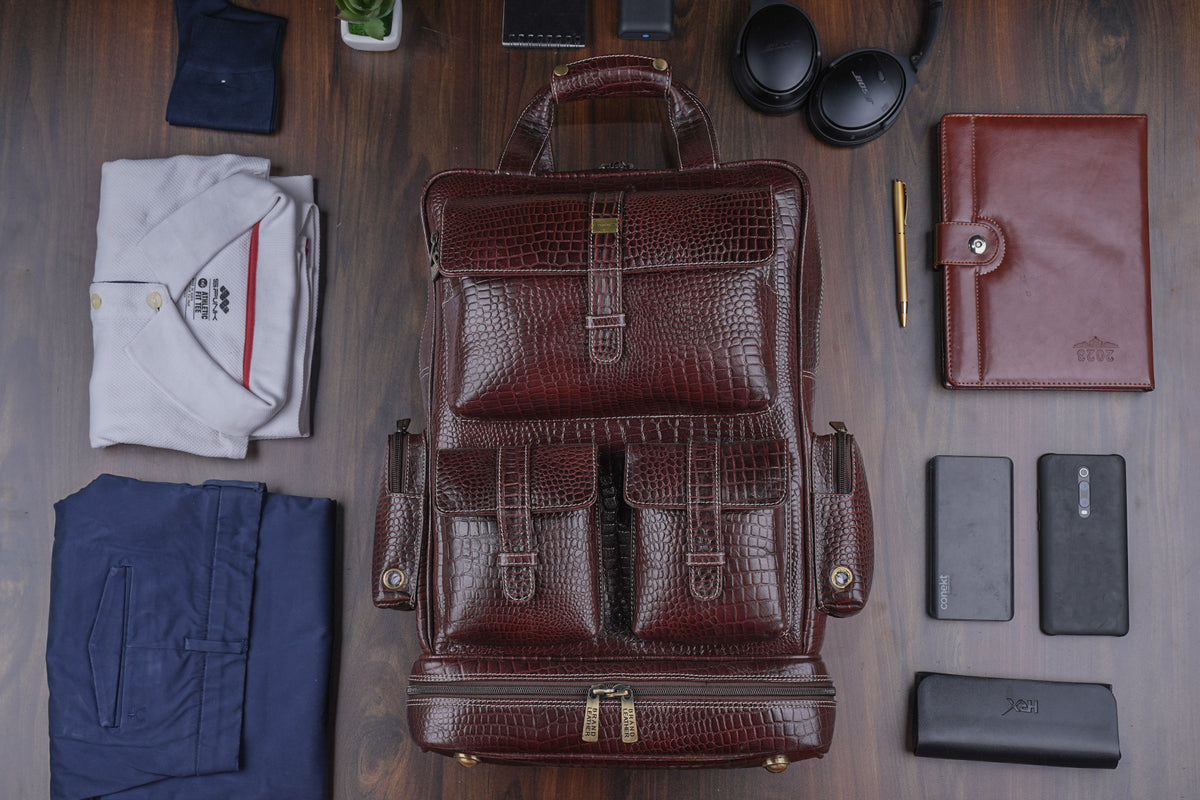 BRAND LEATHER Full Grain Buffalo - Hide Leather Backpack Large Capacity 15/15.6/16/17 Inch Laptop Bag Multi Pockets Travel Daypack