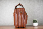 Laptop Bag for Men - Genuine Leather Shoulder Bag for Office and Travel, Brown, Fits upto 16" Laptop, Water Resistant, Multiple Compartments, Messenger bags with Trolley Strap