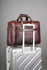 Laptop Bag for Men - Genuine Leather Shoulder Bag for Office and Travel, Brown, Fits upto 16" Laptop, Water Resistant, Multiple Compartments, Messenger bags with Trolley Strap