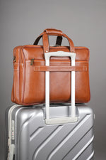 Laptop Bag for Men - Genuine Leather Shoulder Bag for Office and Travel, Brown, Fits upto 16" Laptop, Water Resistant, Multiple Compartments, Messenger bags with Trolley Strap