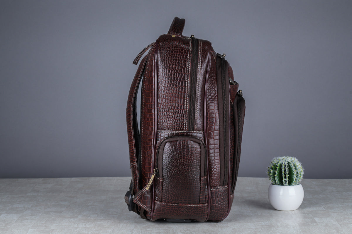 BRAND LEATHER Men's Full Grain Cow Hide Leather 17 Inch Laptop Backpack Large Capacity Weekender Overnight Camping Travel Rucksack