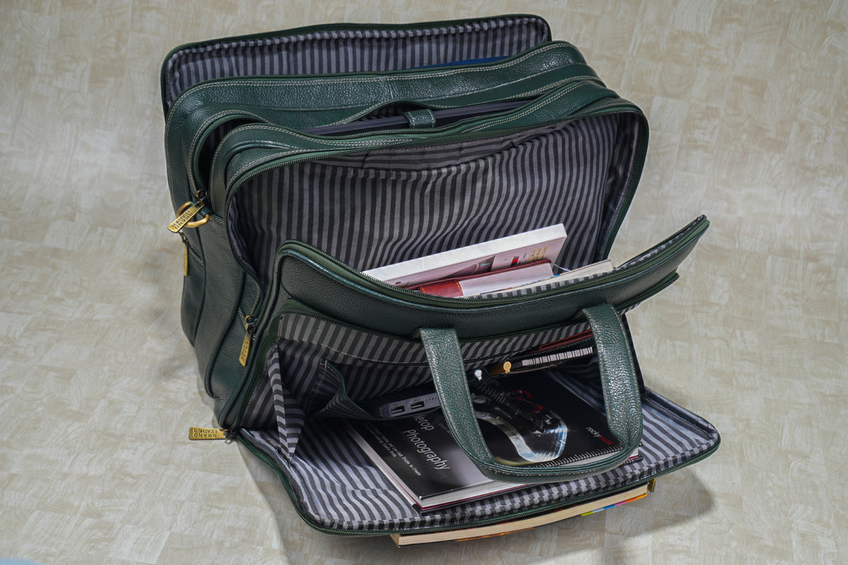 Genuine Leather 17 inch Laptop Messenger Bag with 3 Gusset|Shoulder Padded|ATM Card Slot|Mobile Pocket|Pen Pocket