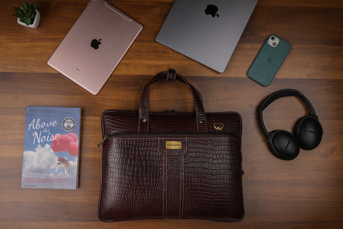 BRAND LEATHER Genuine Leather Laptop Bag for Men/Office Bag for Men |Fits 14|15.6|16 Inch Laptop Bag/MacBook |Leather Bag for Men with Shoulder Straps|Crossbody Laptop Messenger Bag for Men