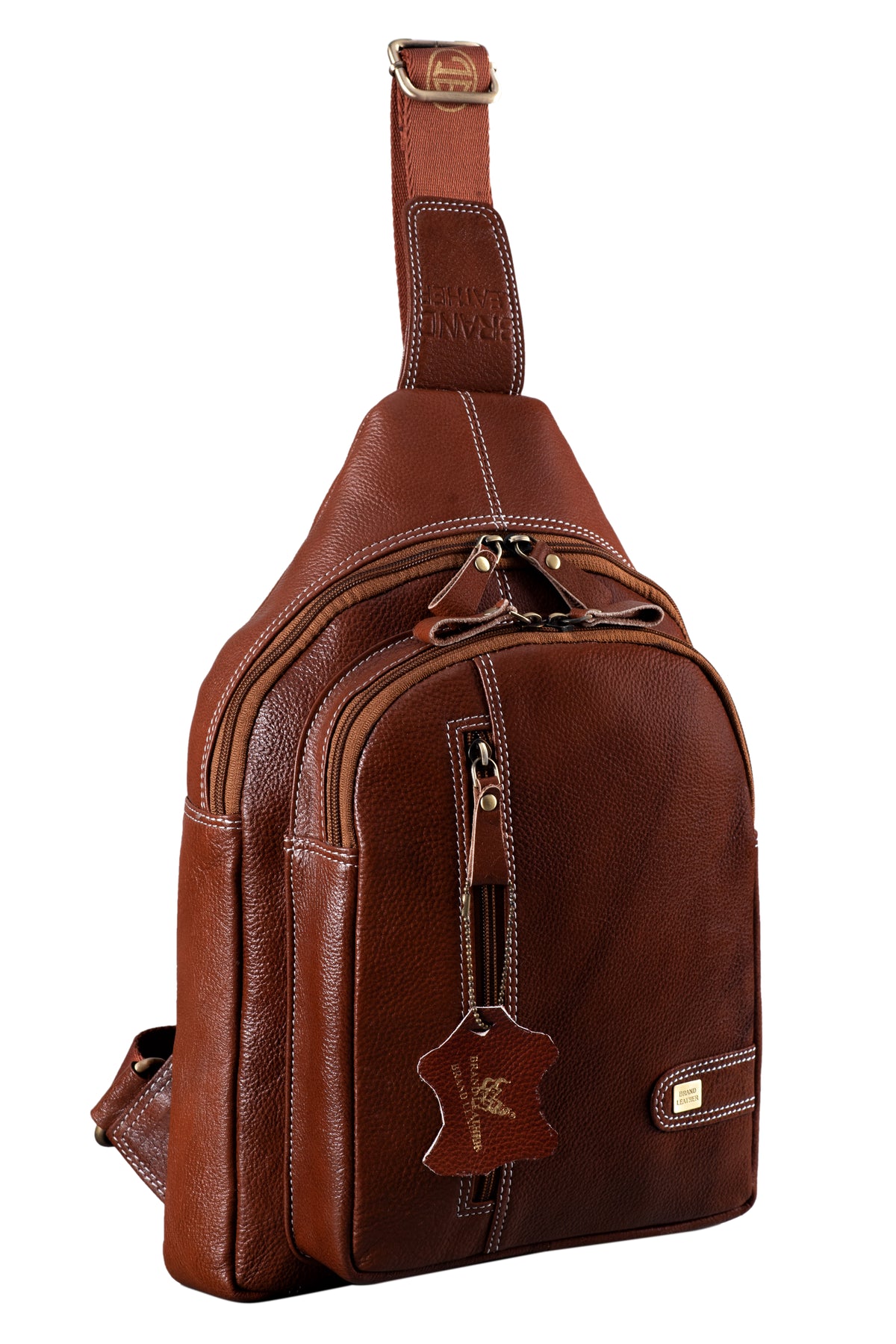 BRAND LEATHER Men's Genuine Leather Sling Chest Bag Casual Shoulder Daypack's