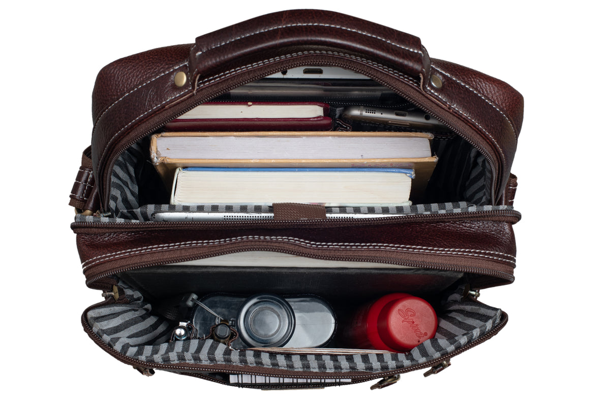 BRAND LEATHER Men's Genuine Leather Sling Chest Bag Cross Body Shoulder Daypacks For 10.5 Inches iPad