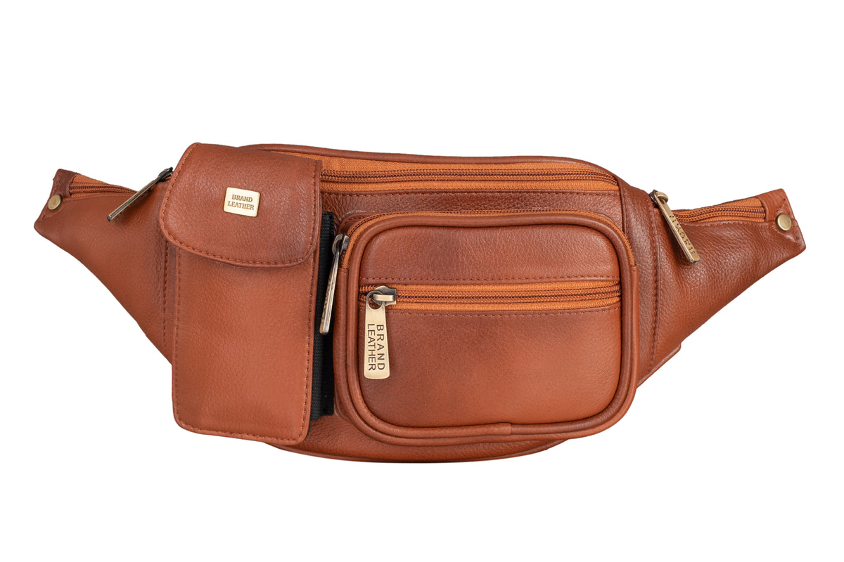 BRAND LEATHER Genuine Leather Stylish Waist Bag Elegant Style Travel Pouch Passport Holder with Adjustable Strap