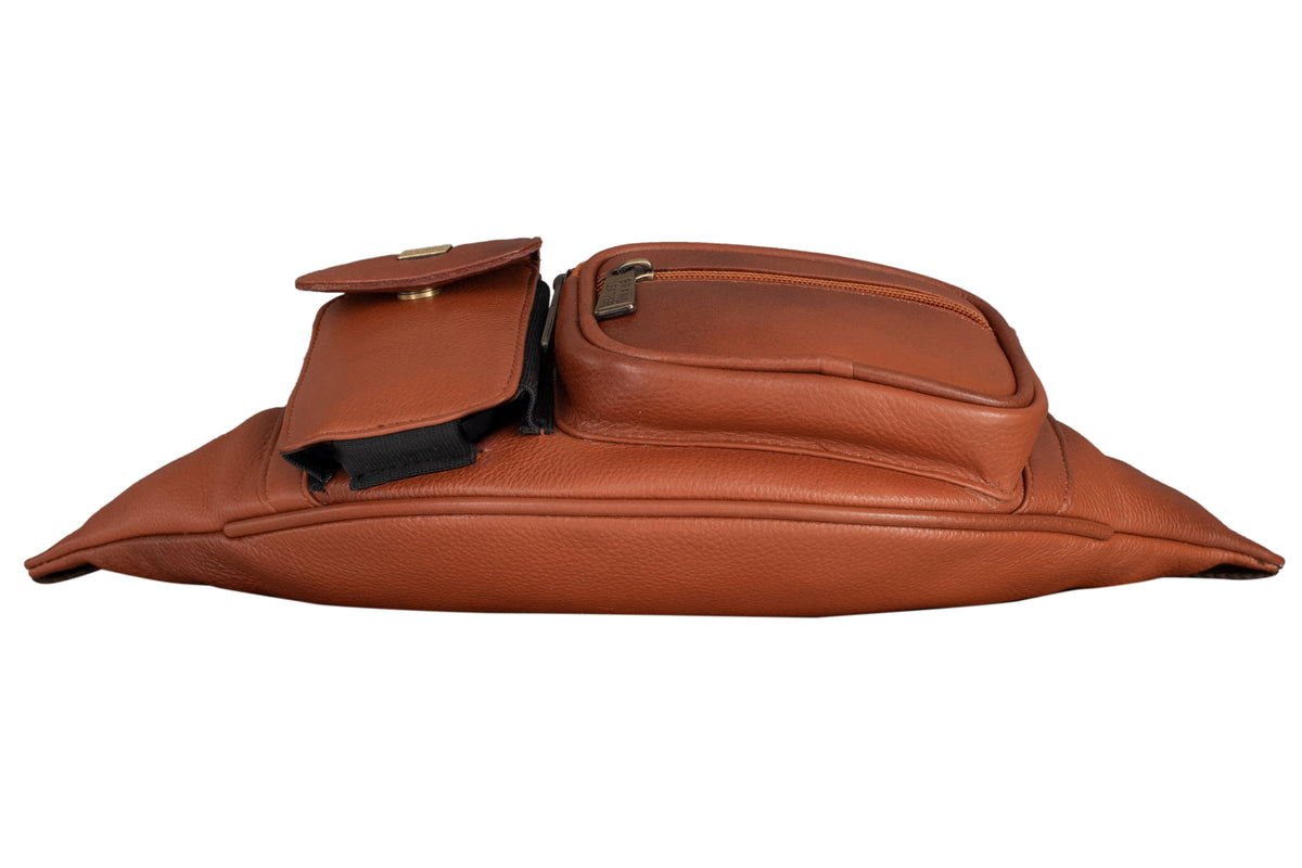 BRAND LEATHER Genuine Leather Stylish Waist Bag Elegant Style Travel Pouch Passport Holder with Adjustable Strap