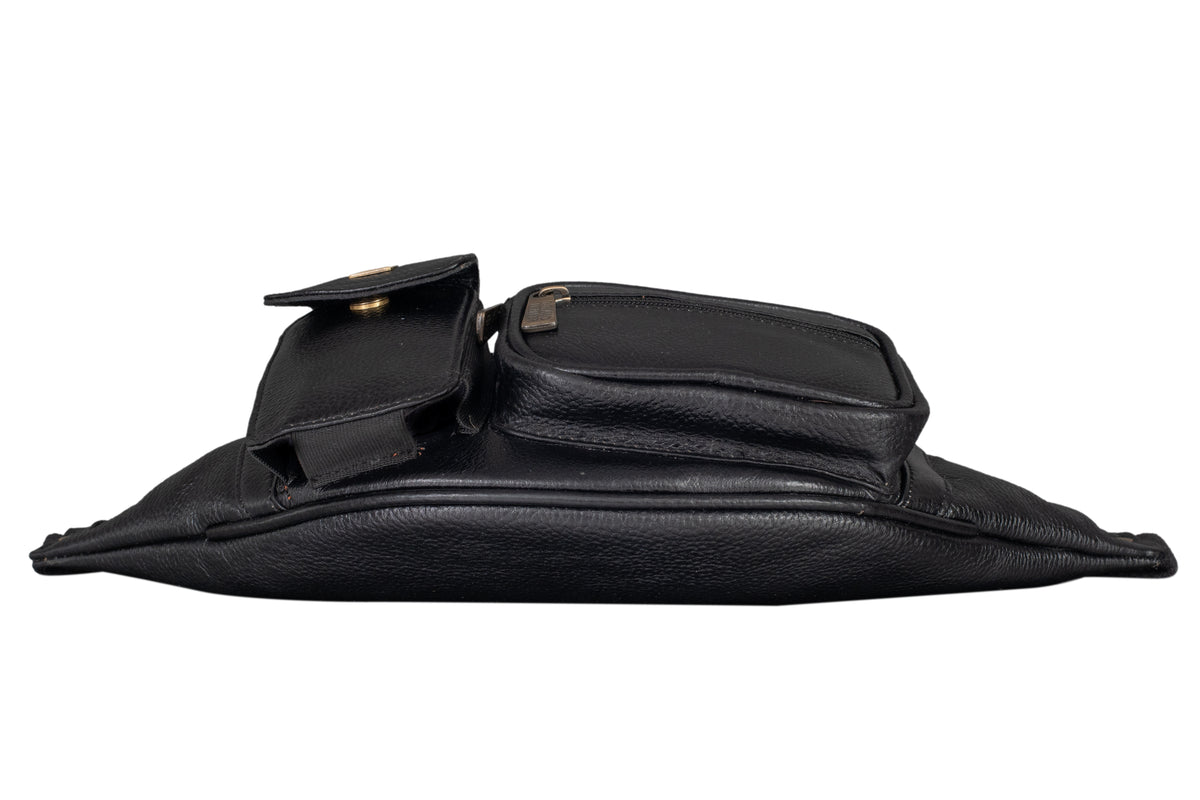 BRAND LEATHER Genuine Leather Stylish Waist Bag Elegant Style Travel Pouch Passport Holder with Adjustable Strap