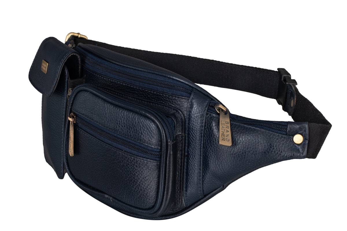 BRAND LEATHER Genuine Leather Stylish Waist Bag Elegant Style Travel Pouch Passport Holder with Adjustable Strap