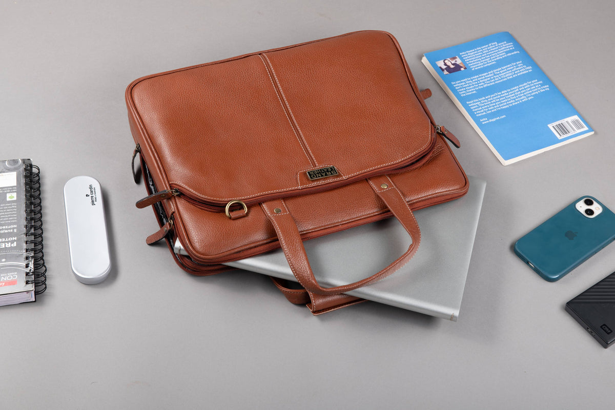 BRAND LEATHER Laptop Bag for Men - Genuine Leather Office Bag with Multiple Compartments Fits 14/15.6/16 Inch Laptop Bag - Messenger and Shoulder Bag for Travel - Water Resistant