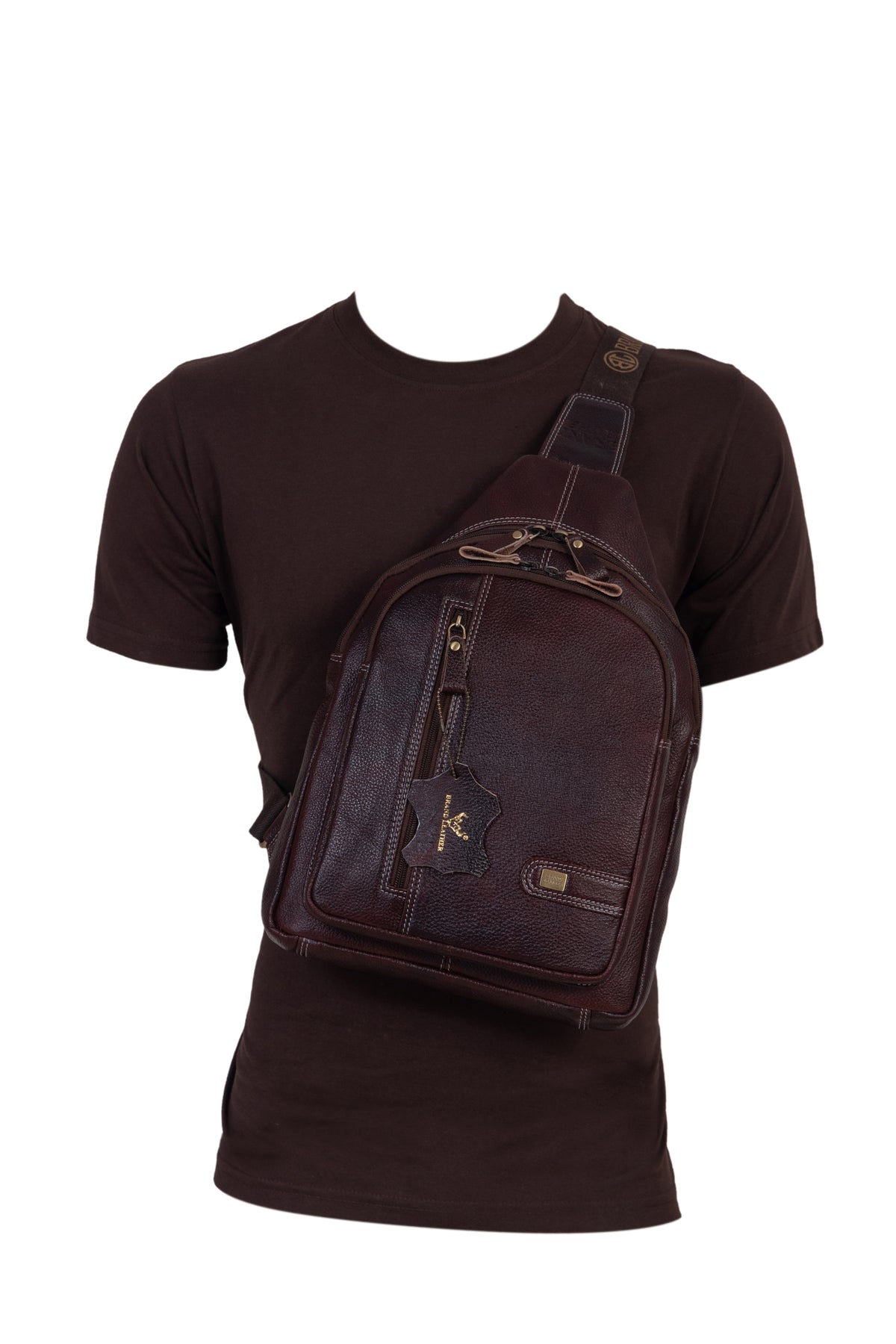 BRAND LEATHER Men's Genuine Leather Sling Chest Bag Casual Shoulder Daypack's