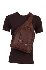 BRAND LEATHER Men's Genuine Leather Sling Chest Bag Casual Shoulder Daypack's