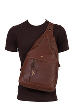 BRAND LEATHER Men's Genuine Leather Sling Chest Bag Casual Shoulder Daypack's