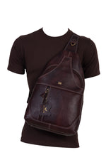 BRAND LEATHER Men's Genuine Leather Sling Chest Bag Casual Shoulder Daypack's