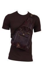 BRAND LEATHER Men's Genuine Leather Sling Chest Bag Casual Shoulder Daypack's