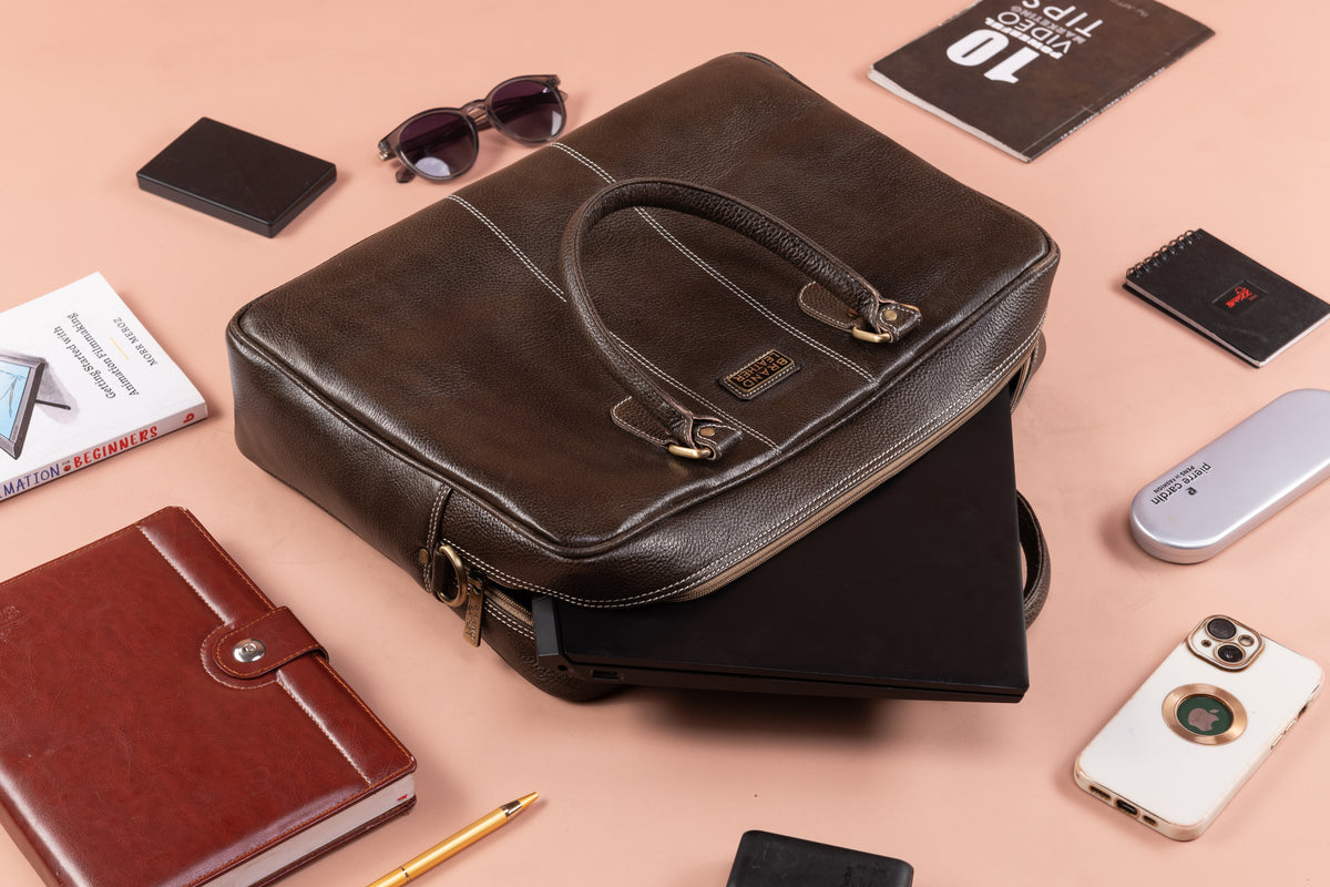 BRAND LEATHER Laptop Bag for Men - Genuine Leather Office Bag with Multiple Compartments Fits 14/15.6/16 Inch Laptop Bag - Messenger and Shoulder Bag for Travel - Water Resistant