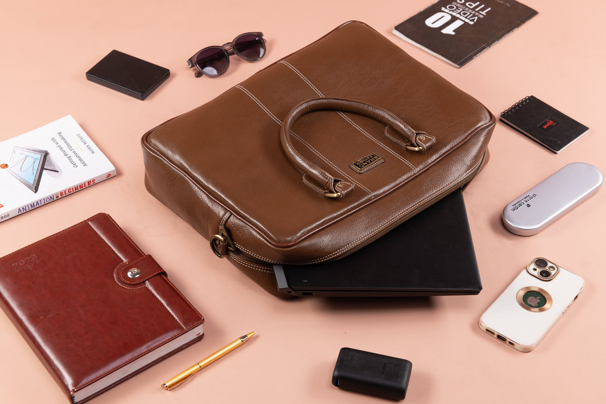 BRAND LEATHER Laptop Bag for Men - Genuine Leather Office Bag with Multiple Compartments Fits 14/15.6/16 Inch Laptop Bag - Messenger and Shoulder Bag for Travel - Water Resistant