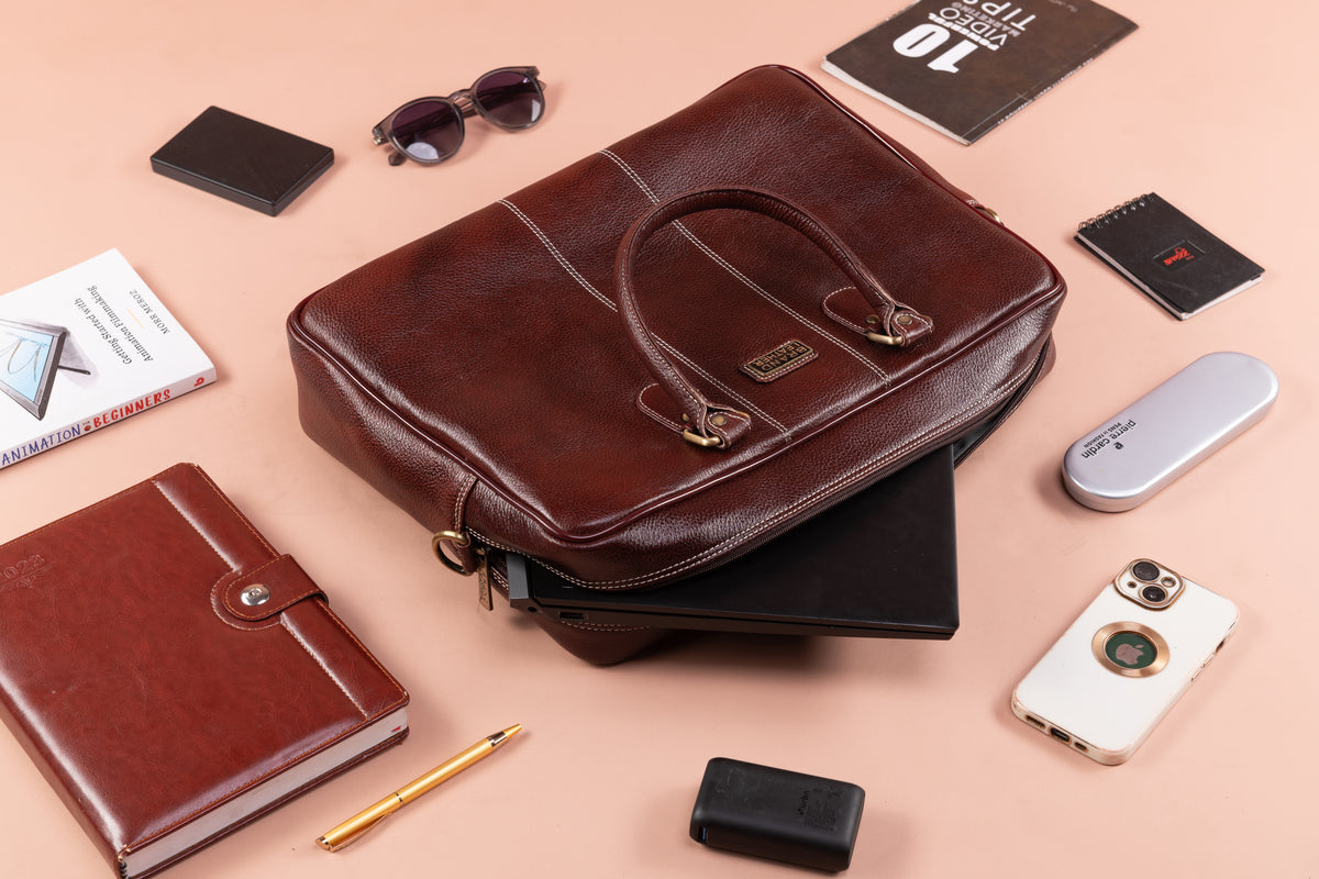BRAND LEATHER Laptop Bag for Men - Genuine Leather Office Bag with Multiple Compartments Fits 14/15.6/16 Inch Laptop Bag - Messenger and Shoulder Bag for Travel - Water Resistant