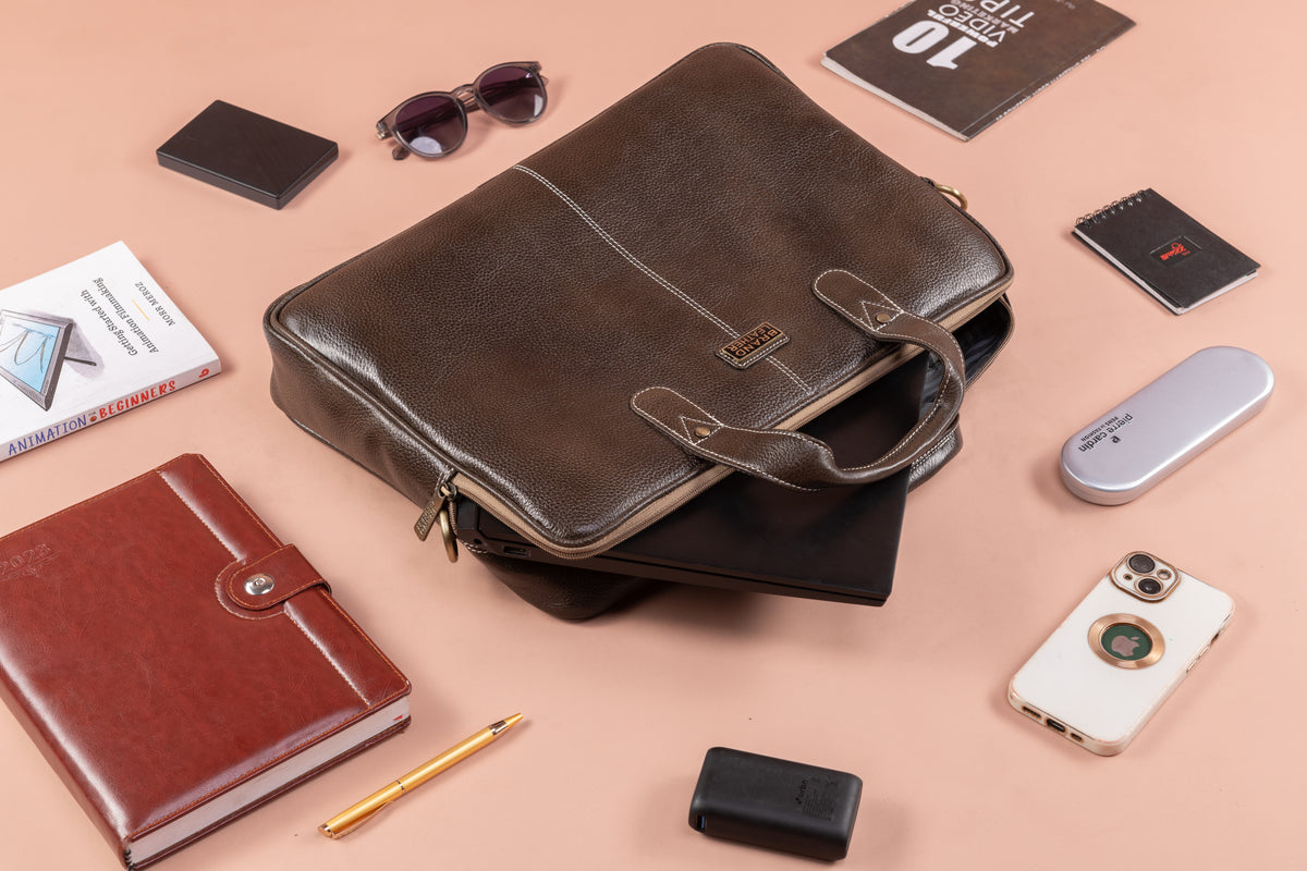 BRAND LEATHER Laptop Bag for Men - Genuine Leather Office Bag with Multiple Compartments Fits 14/15.6/16 Inch Laptop Bag - Messenger and Shoulder Bag for Travel - Water Resistant