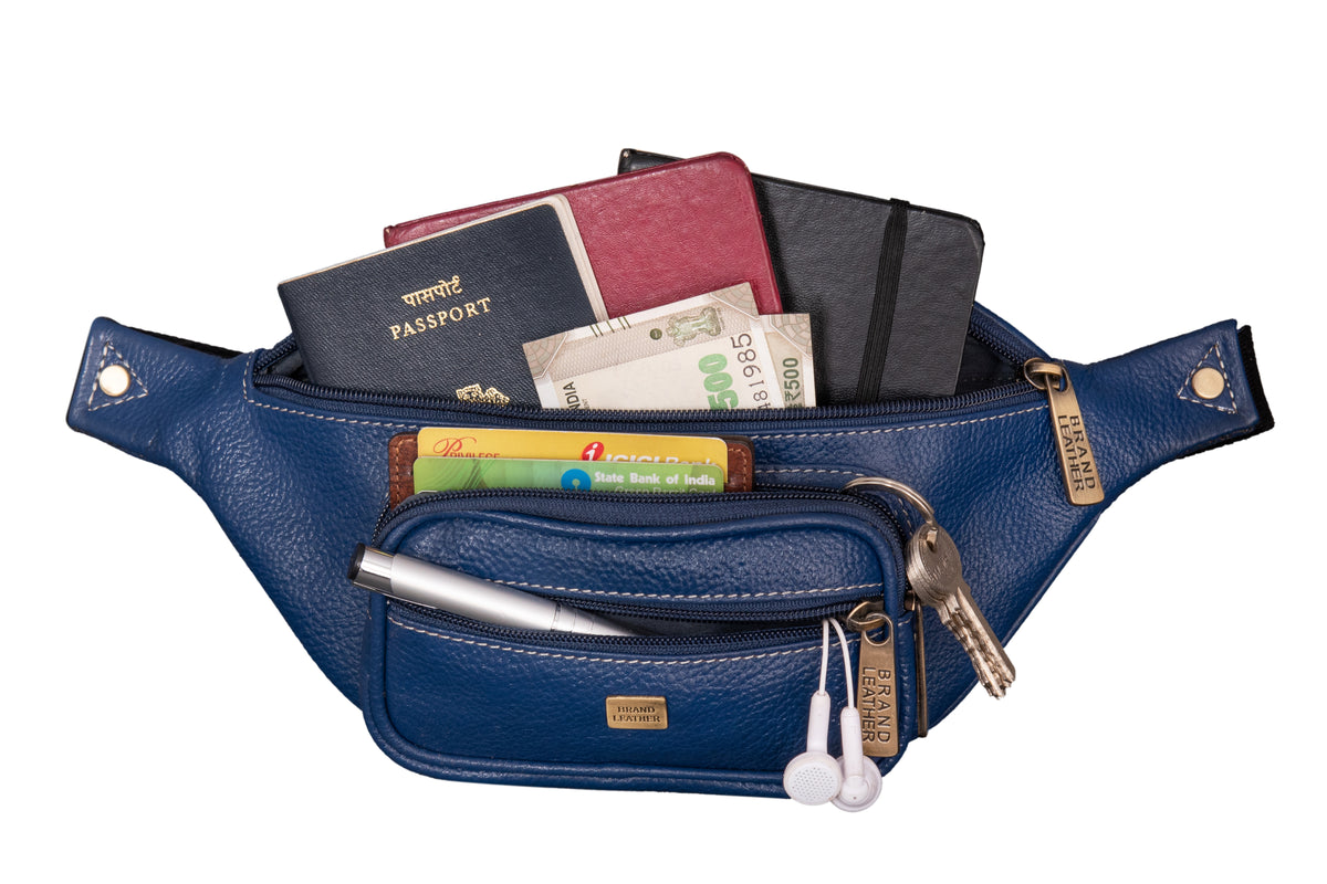 BRAND LEATHER Stylish Genuine Leather Waist Bag Elegant Style Travel Pouch Passport Holder with Adjustable Strap for Multipurpose Use