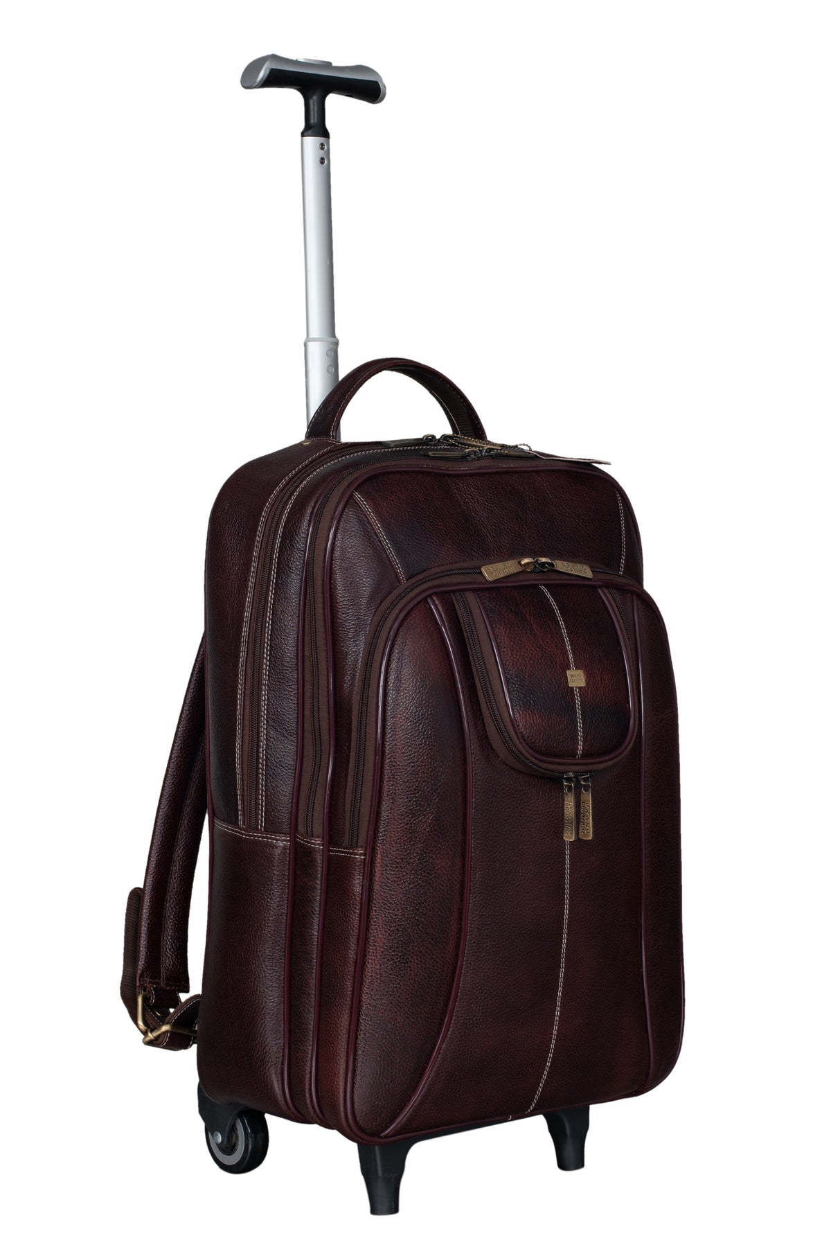 BRAND LEATHER Rolling Backpack Wheeled Laptop Backpack for Travel, Carryon Trolley Luggage Suitcase Compact Business Bag Student Laptop Bag for Men Women fit 16 Inch Notebook