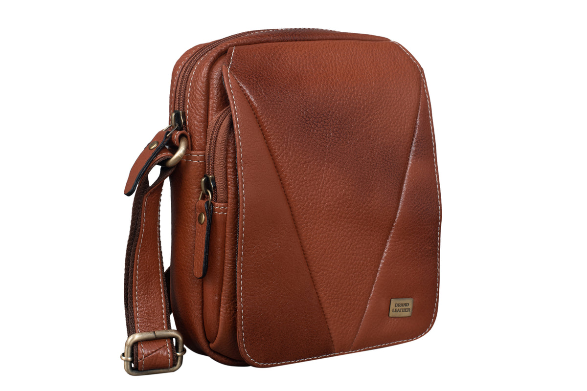 BRAND LEATHER Bombay Brown Leather Cross Body Sling Bag For Unisex