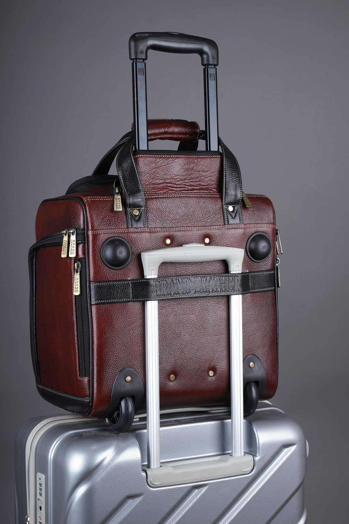 Genuine Leather Underseat Carry-On Rolling Travel Luggage Bags