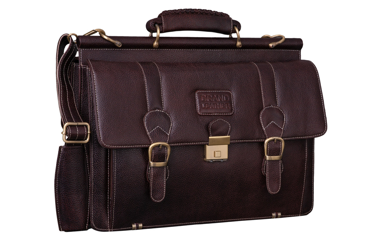 BRAND LEATHER Genuine Leather Laptop Bag for Men/Office Bag for Men, Brown | Fits Upto 16 Inch Laptop/MacBook | Handbags with Shoulder Straps | Leather Bag for Men | Trolley Strap in Laptop Bag