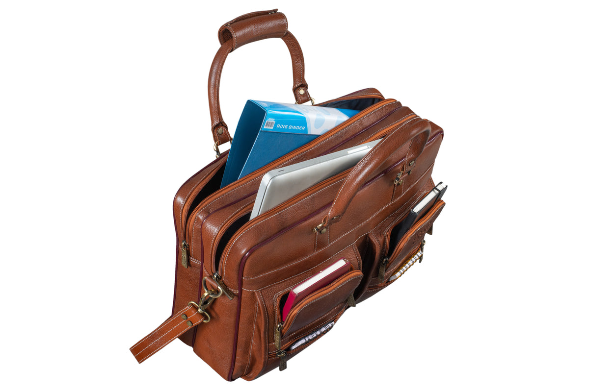 BRAND LEATHER Genuine Leather Laptop Bag for Men/Office Bag for Men, Brown | Fits Upto 16 Inch Laptop/MacBook | Handbags with Shoulder Straps | Leather Bag for Men | Trolley Strap in Laptop Bag