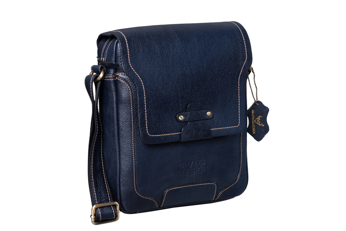 BRAND LEATHER Genuine Leather Sling Bag for Men - Crossbody One Side Bag with Multiple Pockets, Adjustable Shoulder Straps - Messenger Bag Ideal for Travel and Office Use, 1-Year Warranty