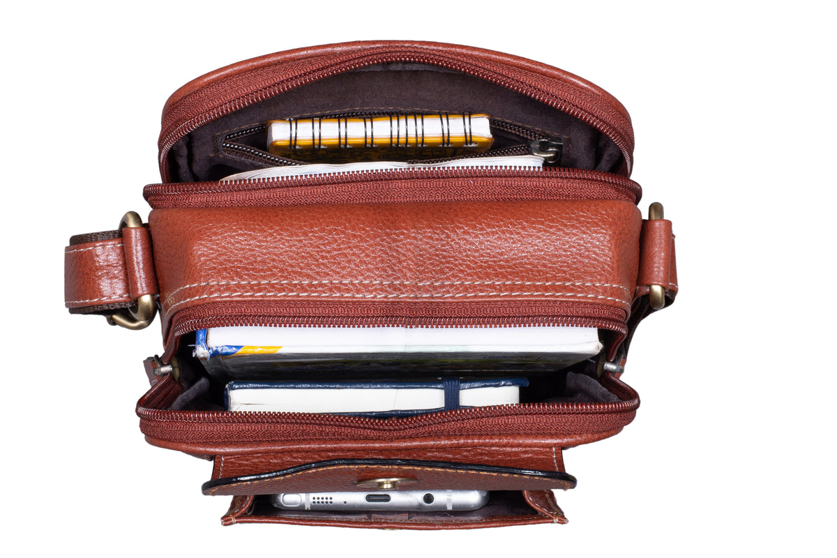 BRAND LEATHER Bombay Brown Leather Cross Body Sling Bag For Unisex