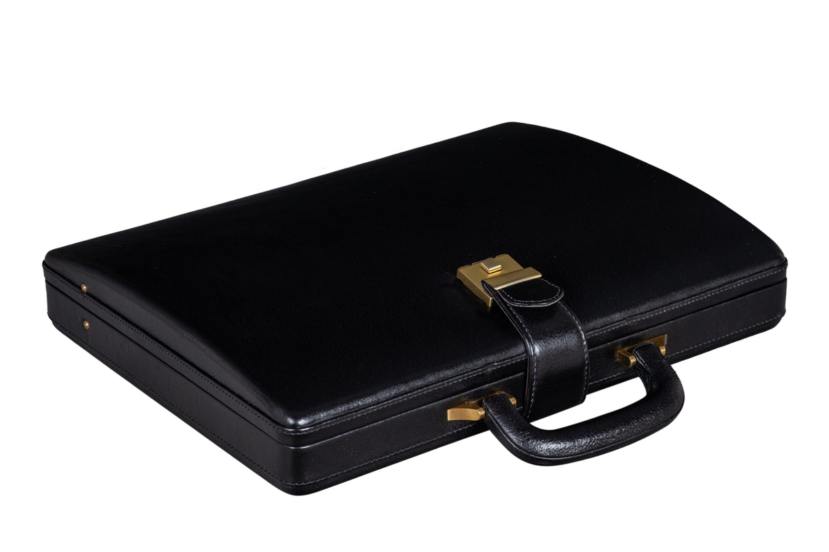 BRAND LEATHER Genuine Leather Briefcase For Men With Single Combination Lock