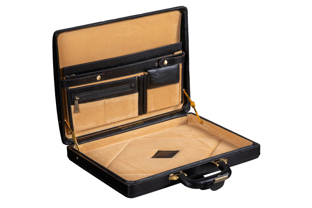 BRAND LEATHER Genuine Leather Briefcase For Men With Single Combination Lock
