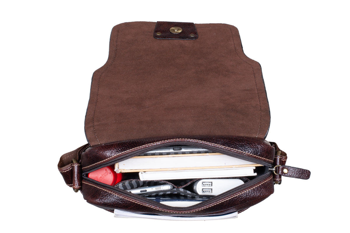 BRAND LEATHER Genuine Leather Sling Bag for Men - Crossbody One Side Bag with Multiple Pockets, Adjustable Shoulder Straps - Messenger Bag Ideal for Travel and Office Use, 1-Year Warranty