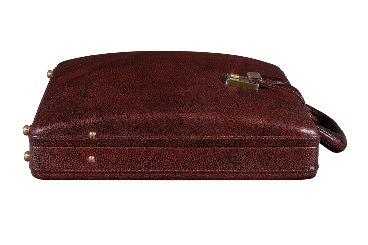 BRAND LEATHER Genuine Leather Briefcase For Men With Single Combination Lock