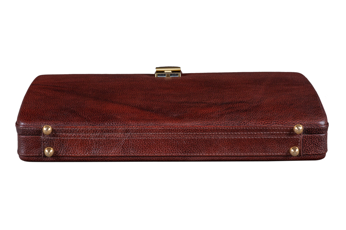 BRAND LEATHER Genuine Leather Briefcase For Men With Single Combination Lock