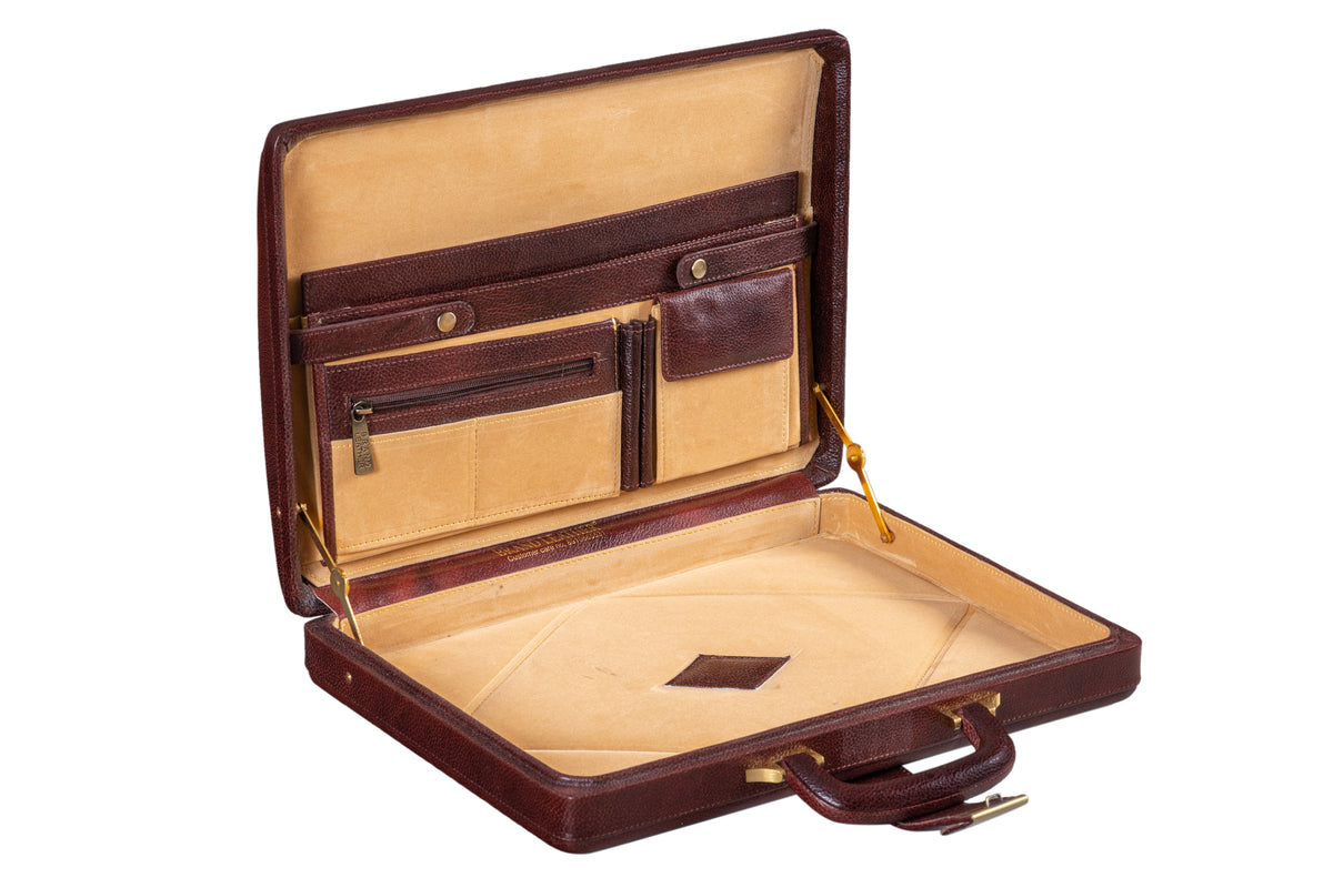 BRAND LEATHER Genuine Leather Briefcase For Men With Single Combination Lock