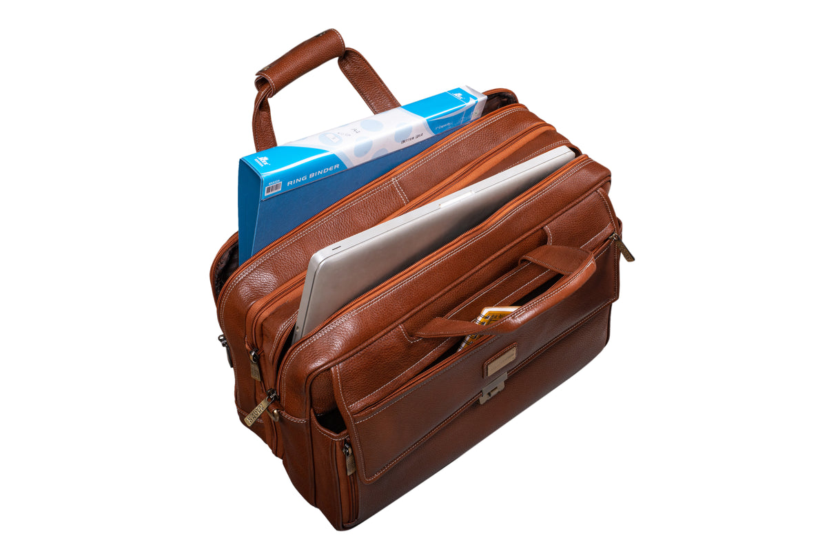 17 inch Genuine Leather Laptop Messenger Bag with Full Expandable With 360 Days Warranty