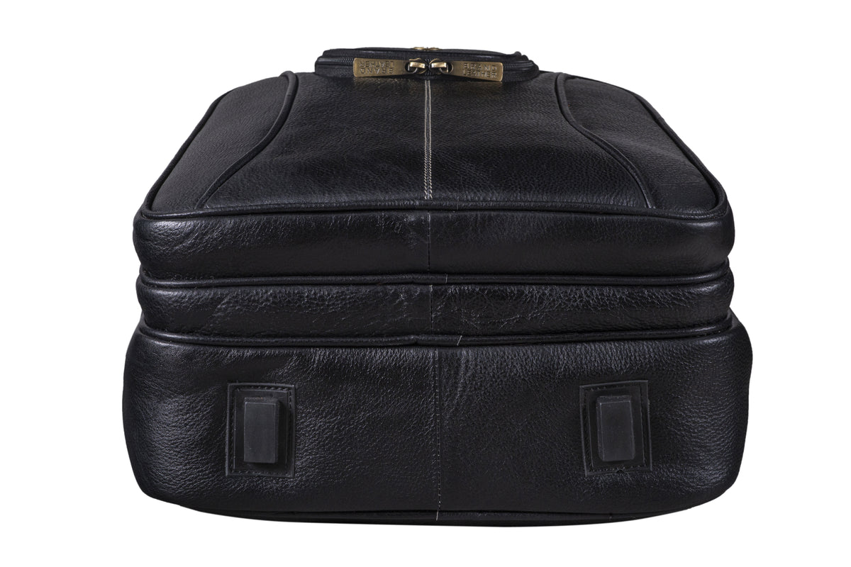 BRAND LEATHER Men's Full Grain Cow Hide Leather 17 Inch Laptop Backpack Large Capacity Weekender Overnight Camping Travel Rucksack