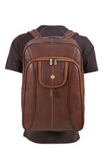 BRAND LEATHER Men's Full Grain Cow Hide Leather 17 Inch Laptop Backpack Large Capacity Weekender Overnight Camping Travel Rucksack