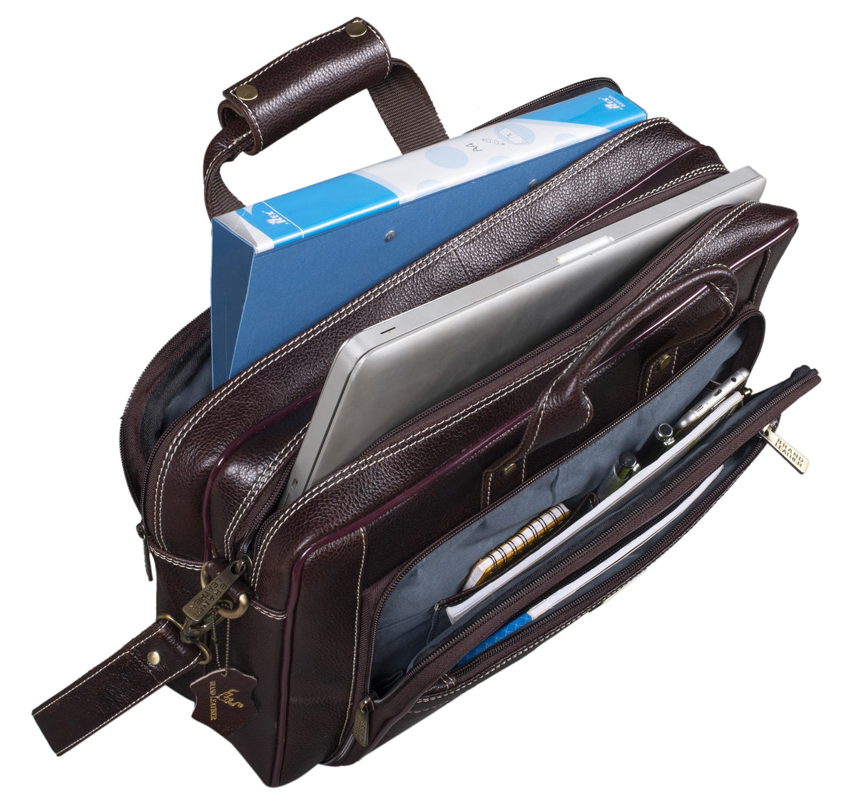 BRAND LEATHER Genuine Leather Laptop Bag for Men/Office Bag for Men, Brown | Fits Upto 16 Inch Laptop/MacBook | Handbags with Shoulder Straps | Leather Bag for Men | Trolley Strap in Laptop Bag
