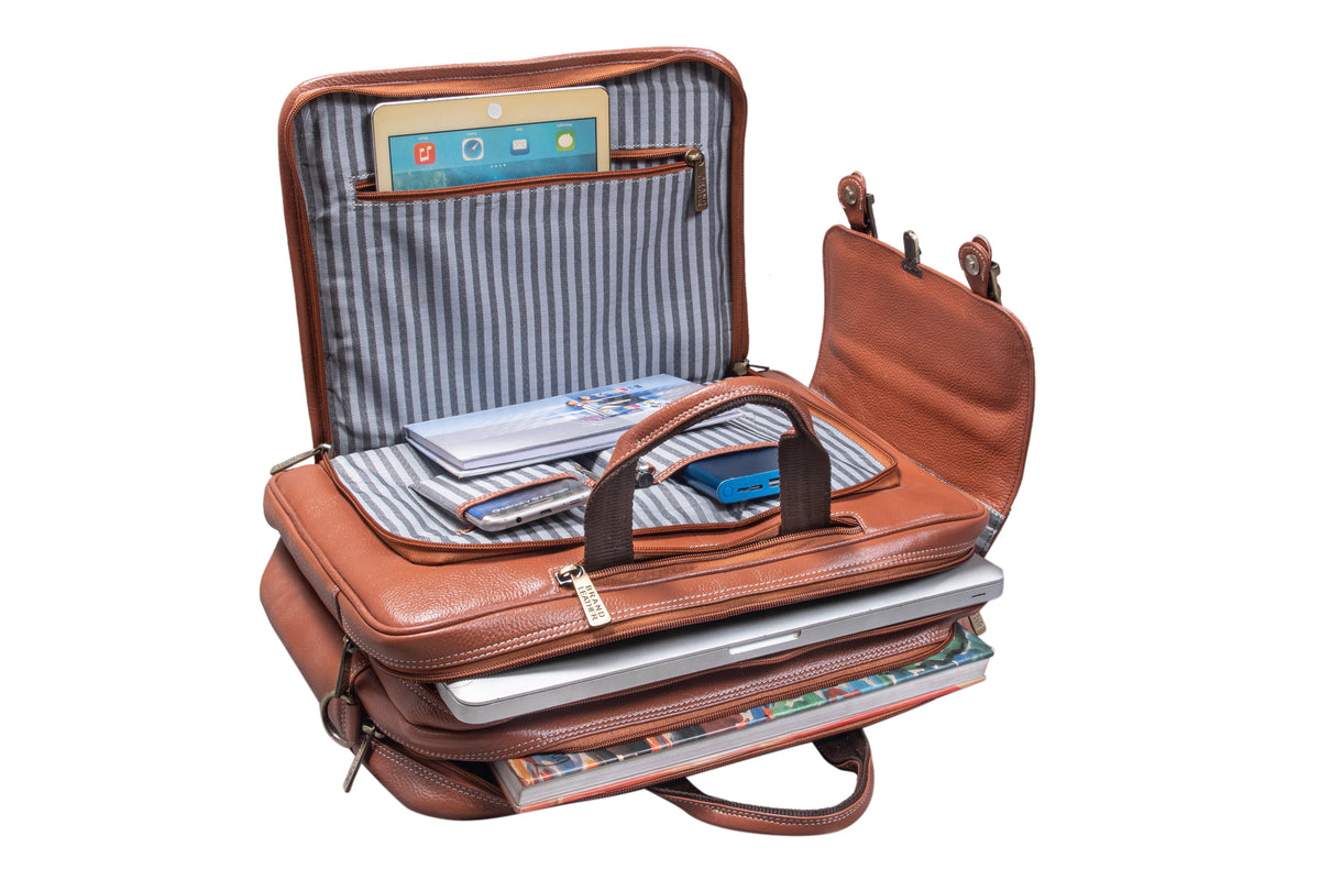 Genuine Leather Convertible Backpack 16 Inch Laptop Messenger Bag Multi-Functional Business Briefcase for Men & Women
