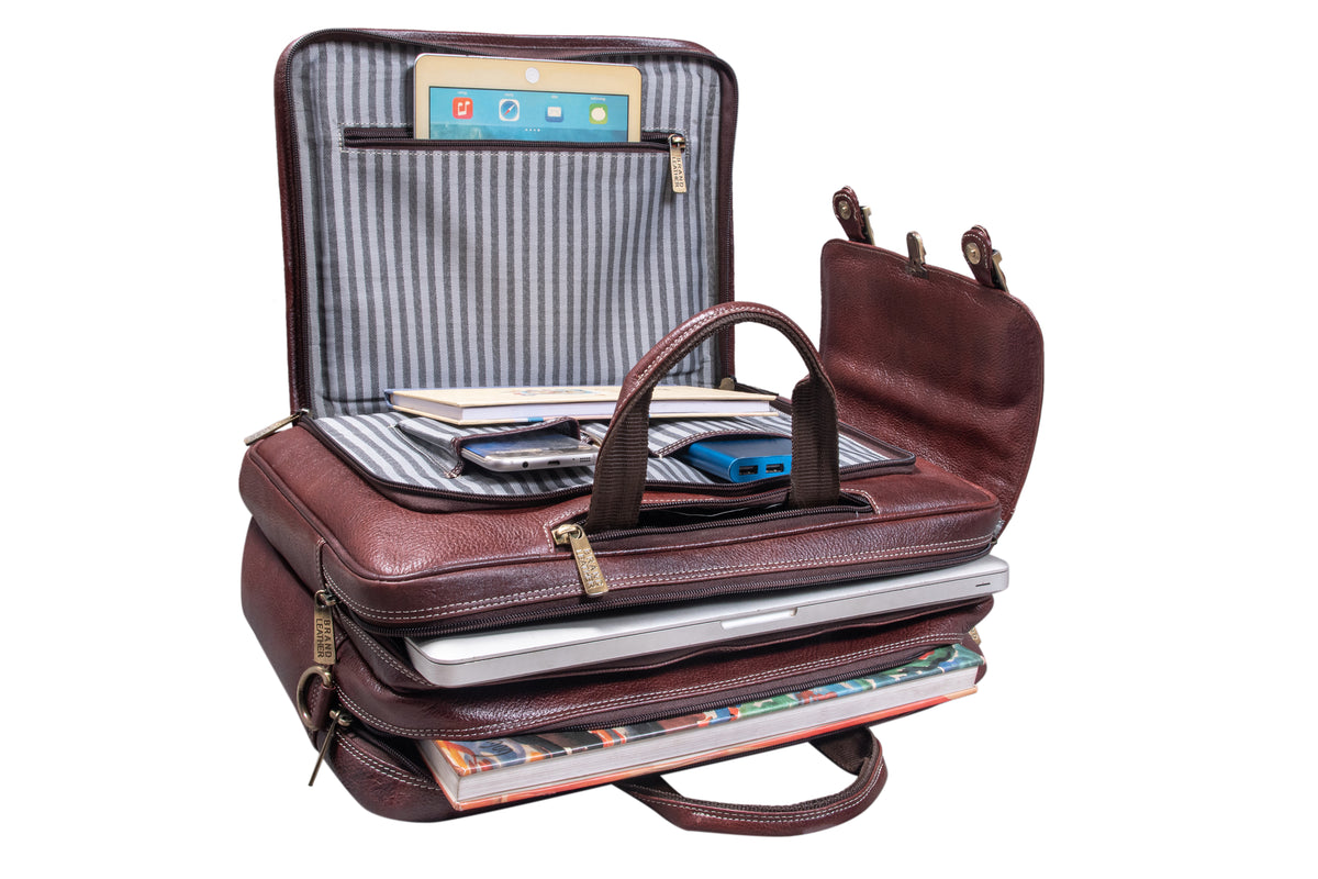 Genuine Leather Convertible Backpack 16 Inch Laptop Messenger Bag Multi-Functional Business Briefcase for Men & Women