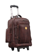 BRAND LEATHER Rolling Backpack Wheeled Laptop Backpack for Travel, Trolley Luggage Suitcase Compact Business Bag Student Laptop Bag for Men Women