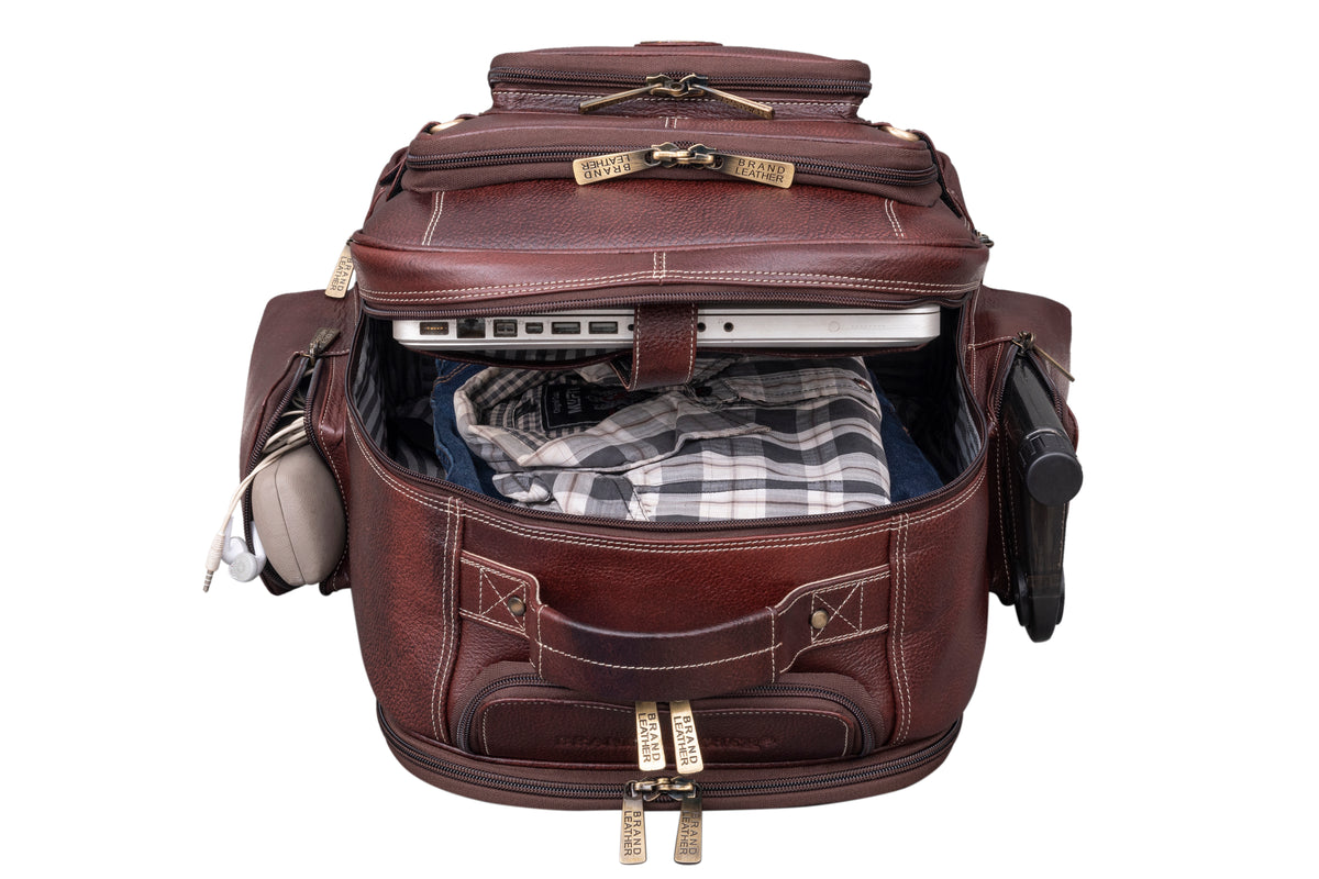 BRAND LEATHER Rolling Backpack Wheeled Laptop Backpack for Travel, Trolley Luggage Suitcase Compact Business Bag Student Laptop Bag for Men Women