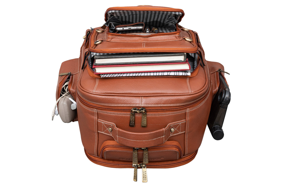 BRAND LEATHER Rolling Backpack Wheeled Laptop Backpack for Travel, Trolley Luggage Suitcase Compact Business Bag Student Laptop Bag for Men Women