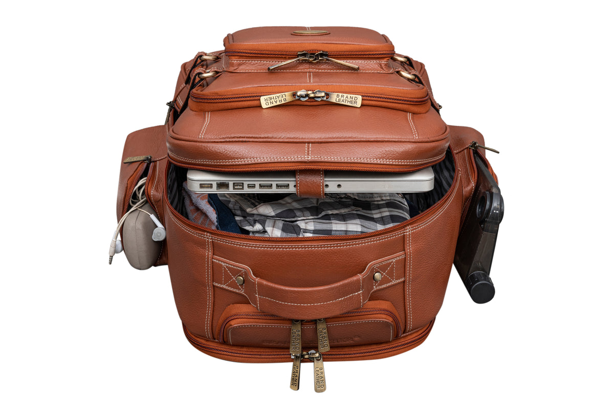 BRAND LEATHER Rolling Backpack Wheeled Laptop Backpack for Travel, Trolley Luggage Suitcase Compact Business Bag Student Laptop Bag for Men Women
